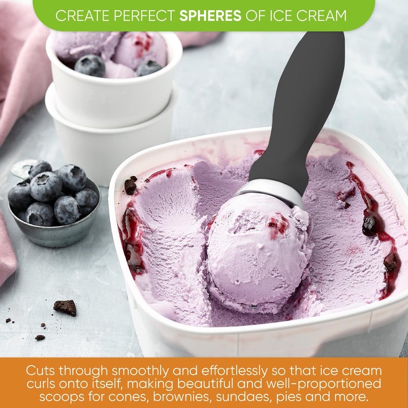 Spring Chef Gray Heavy Duty Ice Cream Scoop with Comfortable Soft Grip Handle, Dishwasher Safe Ice Cream Scooper, Professional Metal Kitchen Tool for Frozen Yogurt, Gelato, Sorbet, Sundae, Melon - Image 4